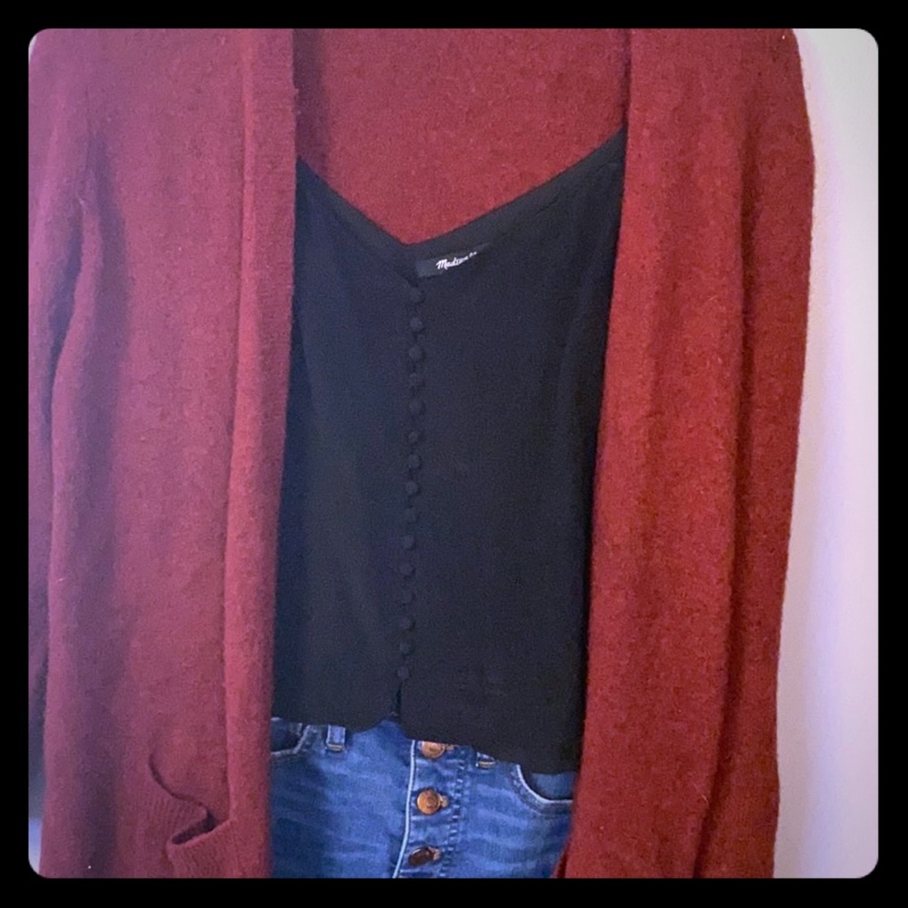 MadeWell black silk top with buttons